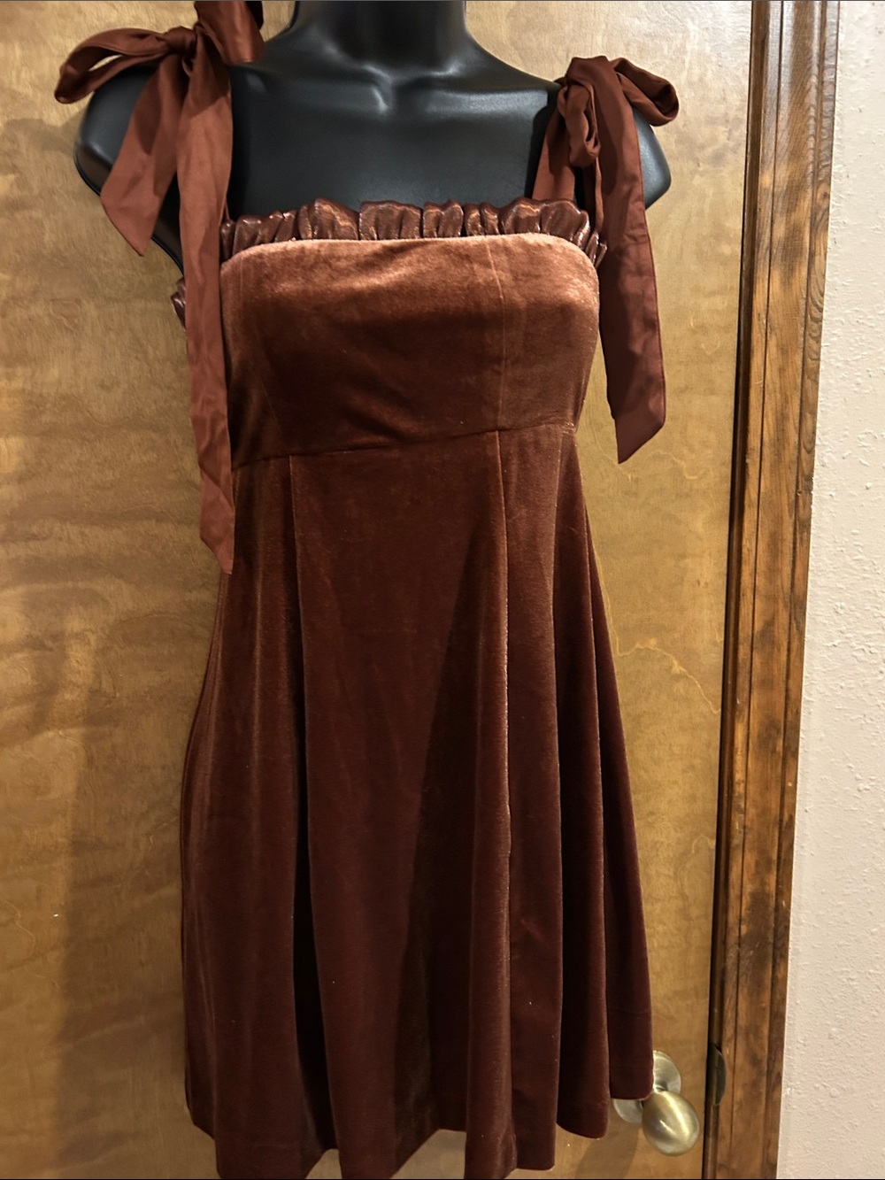 Brown Velvet Tie-Strap Dress - Homecoming